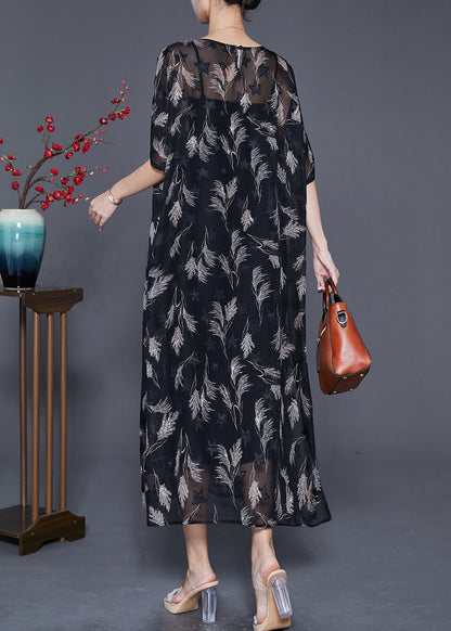 Loose Black Print Zircon Draping Chiffon Two Pieces Set Summer