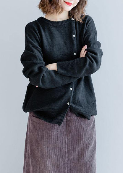 O Neck Black Knitwear Clothing Pockets Knit Blouse