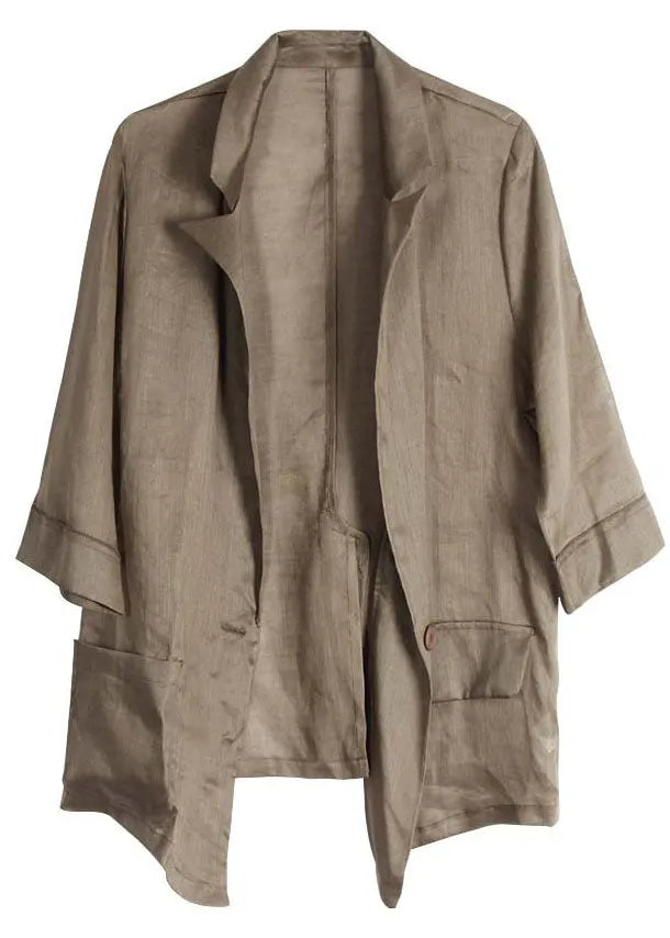 Khaki Ramie Patchwork Button Coat