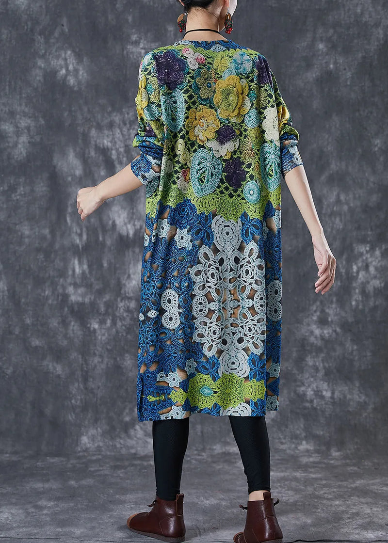 Modern Green Print Knit Maxi Dresses Spring