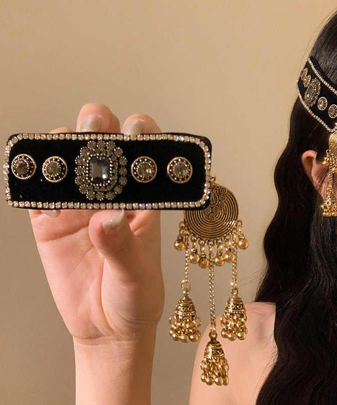 Black Alloy Acrylic Zircon Bell Tassel Hairpin