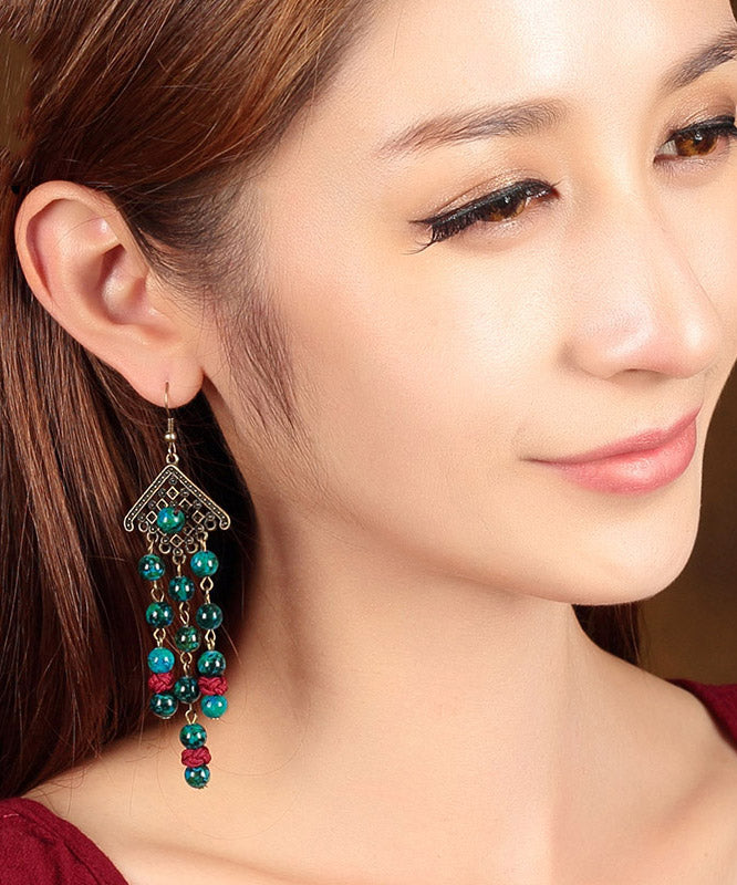 Green Sterling Silver Alloy Gem Stone Drop Earrings