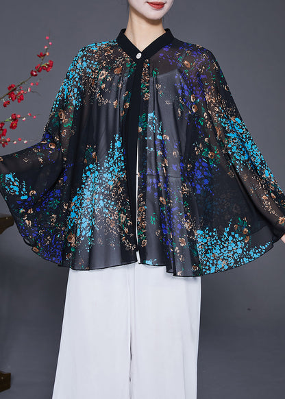 Classy Black Oversized Print Chiffon Upf 50+ Smock Fall