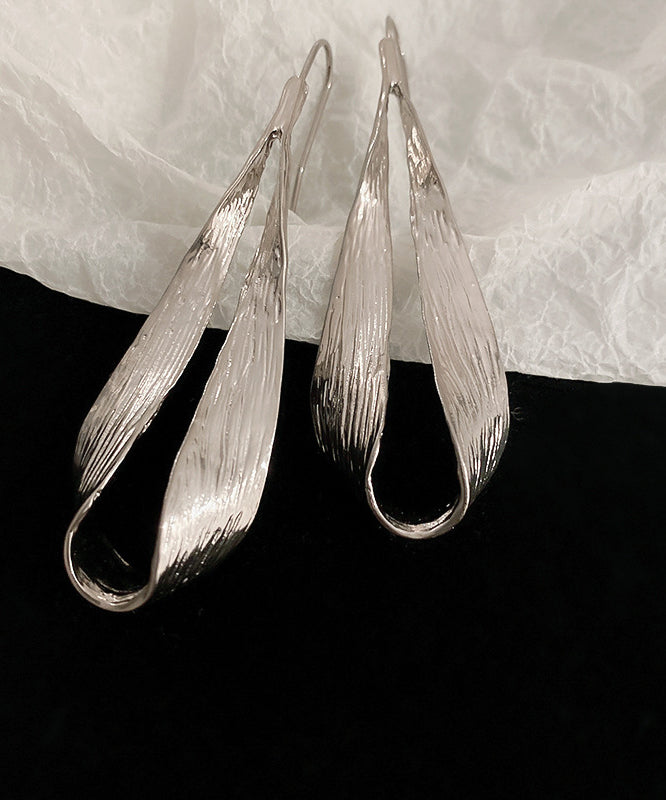 Brown Metal Water Drop Leaf Hoop Earrings