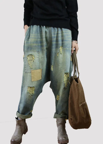 Blue Pockets Patchwork Denim Spring