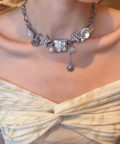 Boutique Silk Stainless Steel Star Pearl Cat's Eye Pendant Necklace