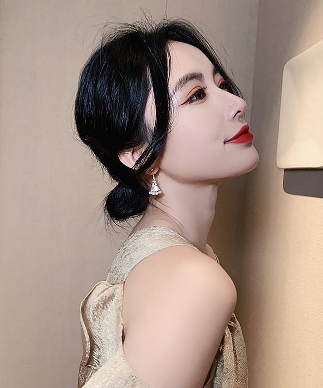 Gold Copper Alloy Pearl Fan-shaped Drop Earrings