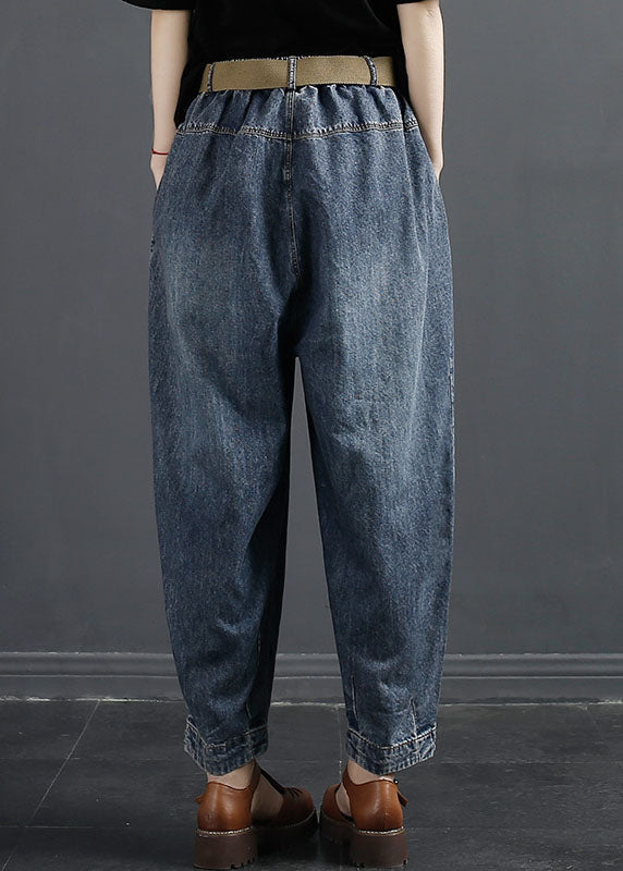 Denim Navy Pockets Patchwork High Waist Lantern Pants Fall