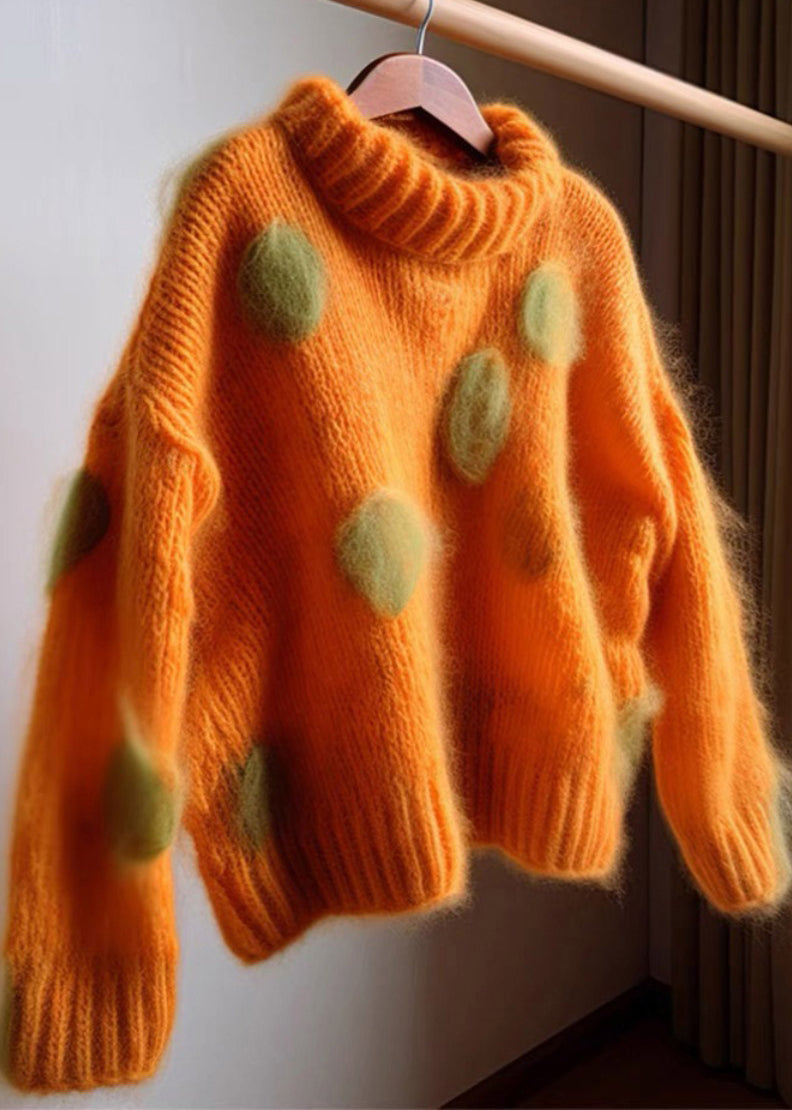 Orange Hign Neck Cashmere Knit Sweaters Fall