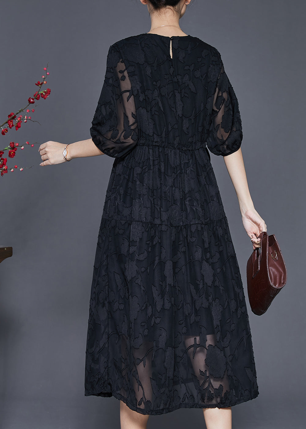Black Jacquard Chiffon Robe Dresses Summer