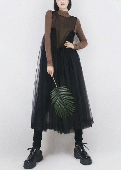 Black Ruffled Patchwork Tulle Vacation Dresses Sleeveless