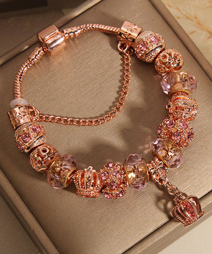 Rose Gold Sterling Silver Crystal Crown Tassel Charm Bracelet