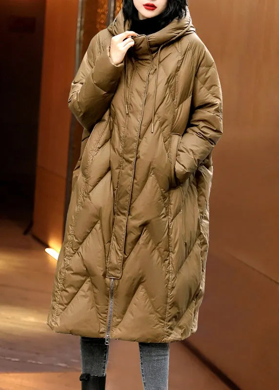 Black Zip Up Patchwork Hooded Duck Down Coats Winter