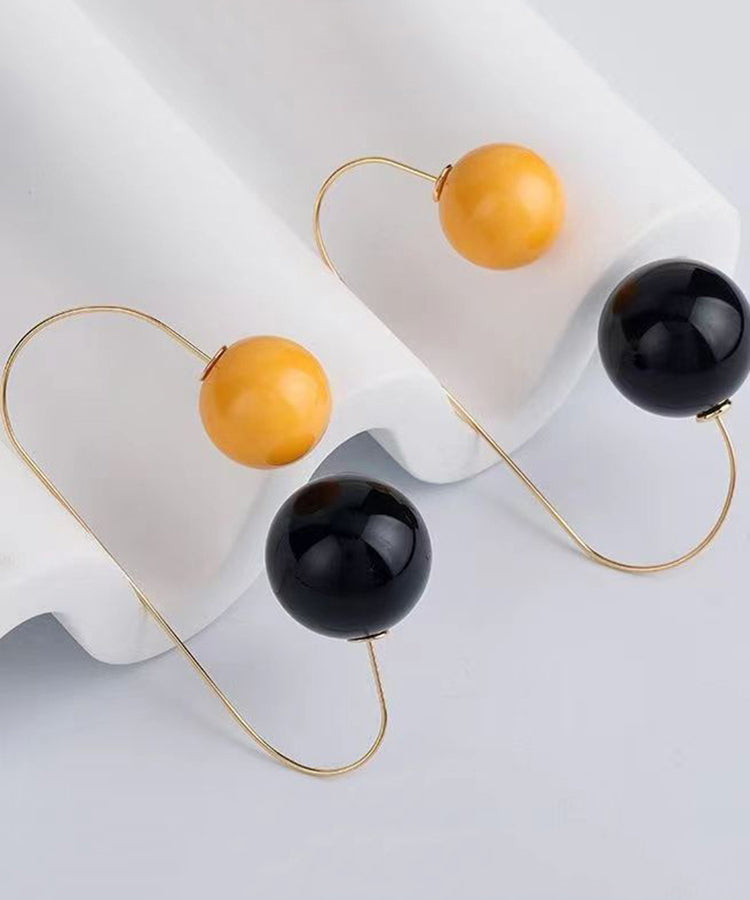 Colorblock Copper Resin Ball Hoop Earrings