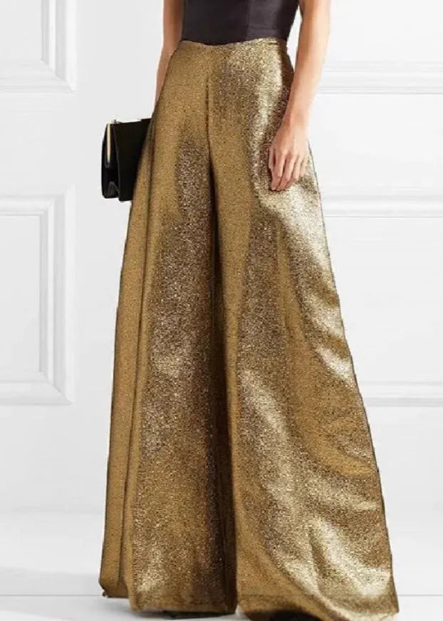 Gold Cold Shoulder Patchwork Wide Leg Jumpsuit Summer