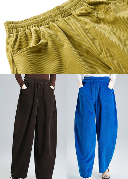 Blue Oversized Pockets Corduroy Harem Pants Spring