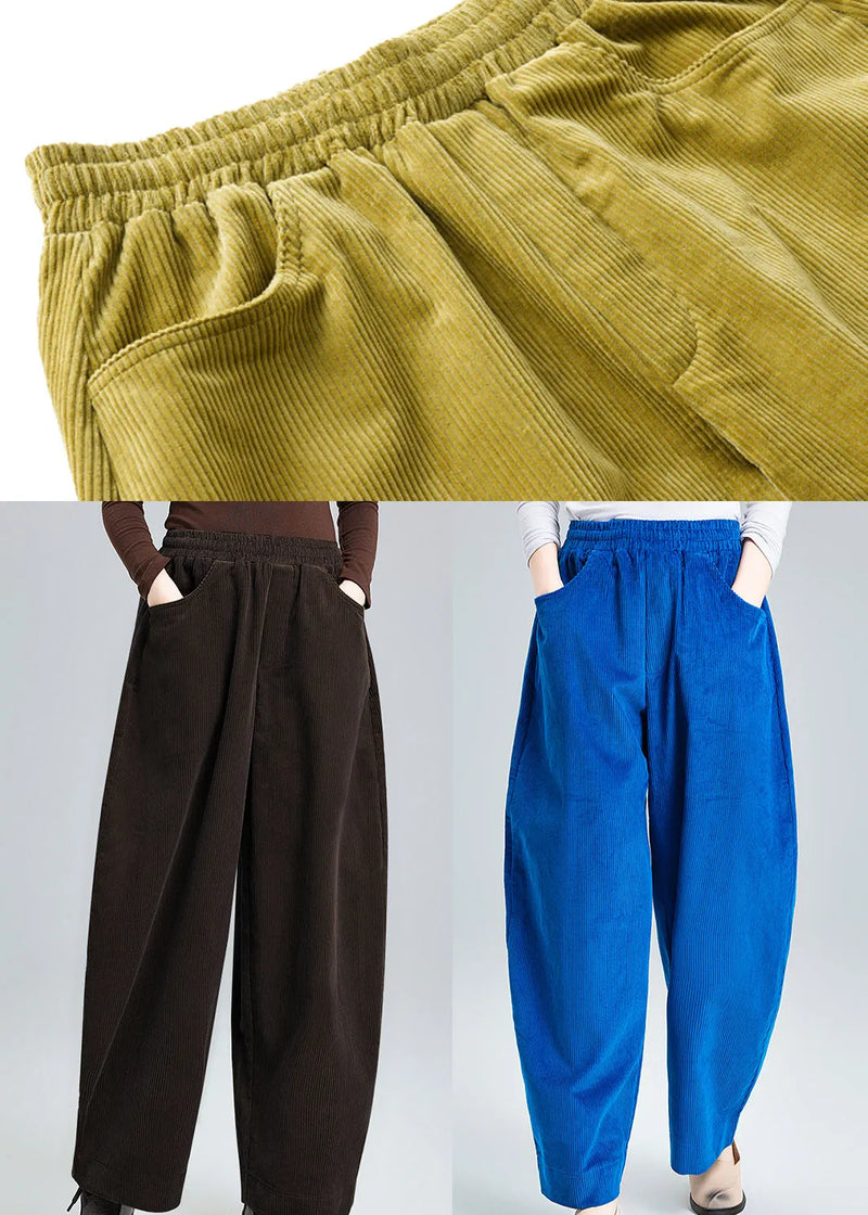 Blue Oversized Pockets Corduroy Harem Pants Spring
