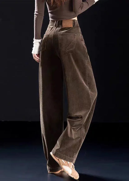 Chocolate Original Design Button Warm Fleece Corduroy Harem Pants High Waist