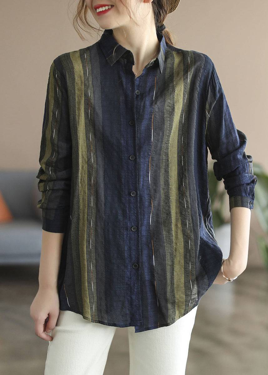 Navy Peter Pan Collar Shirt Top Long Sleeve