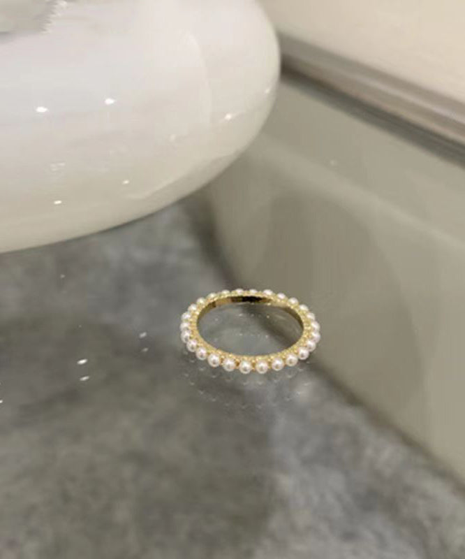 Diy Gold Rings Sterling Silver Alloy Pearl Rings Two Piece Set