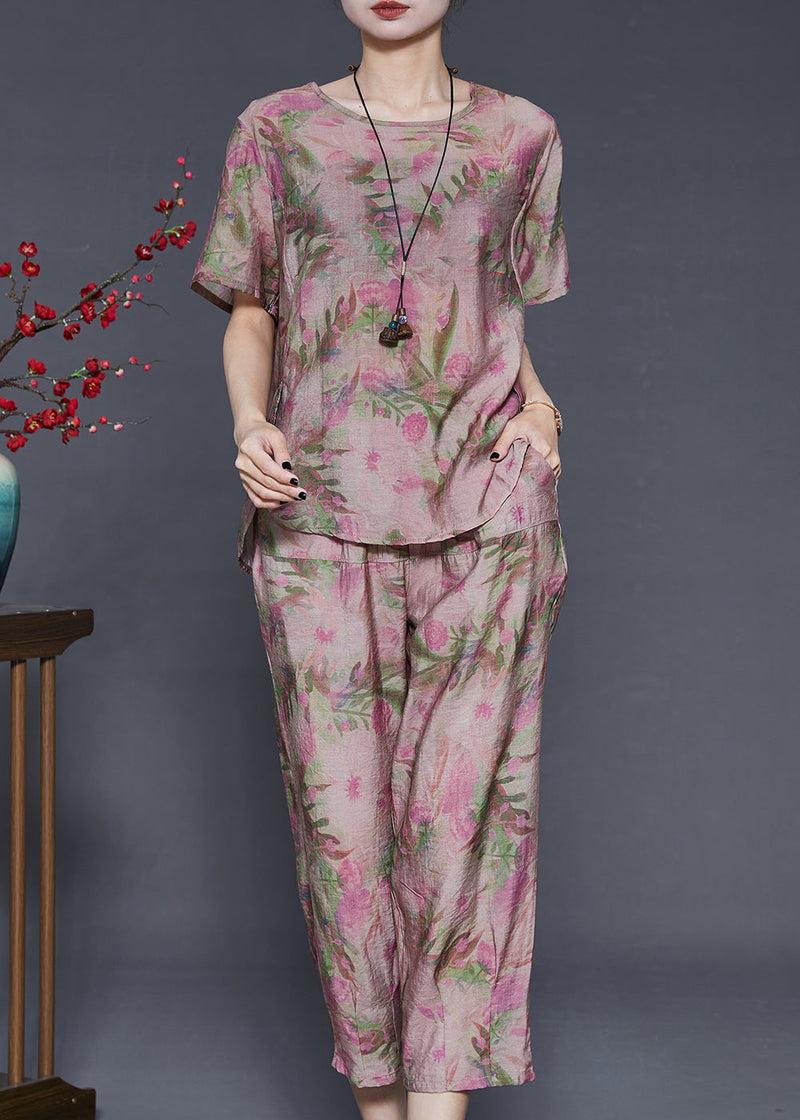 Purple Print Linen Two-piece Set Oversized Summer