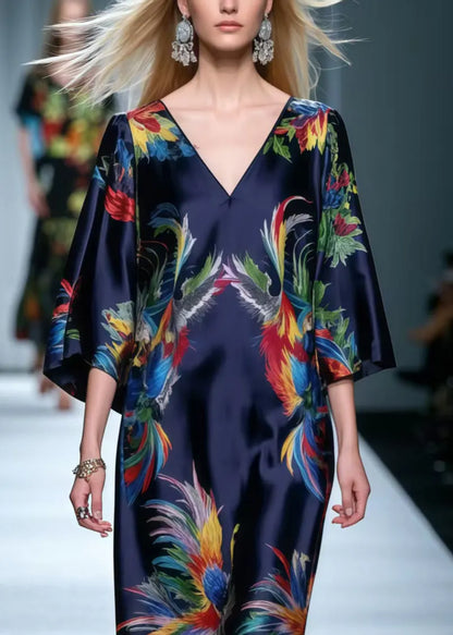 Navy Patchwork Lace Dress Oversized Phoenix Print Summer