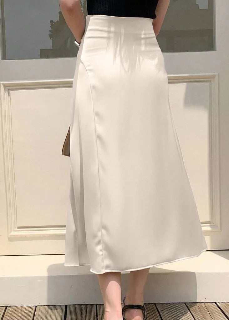 Slim Fit Apricot Asymmetrical Design Silk Skirt Summer