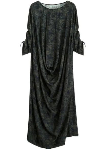 Modern V Neck Asymmetric Spring Clothes for Design Green Print Loose Dress