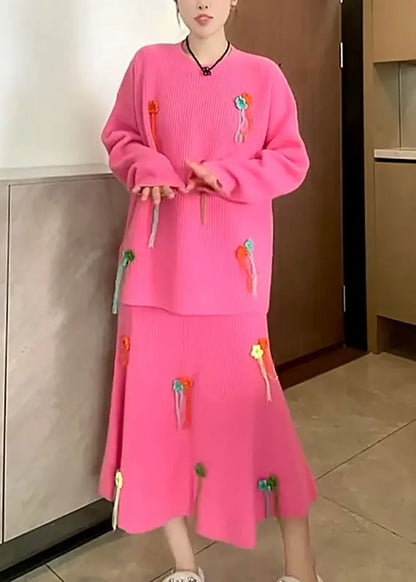 Style Rose O-neck Tasseled Knit Two Pieces Set Fall