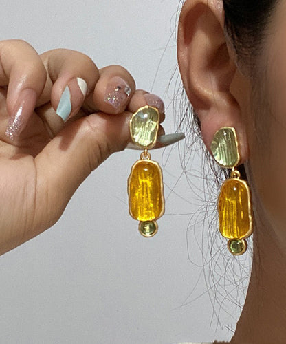 Yellow Sterling Silver Alloy Resin Drop Earrings