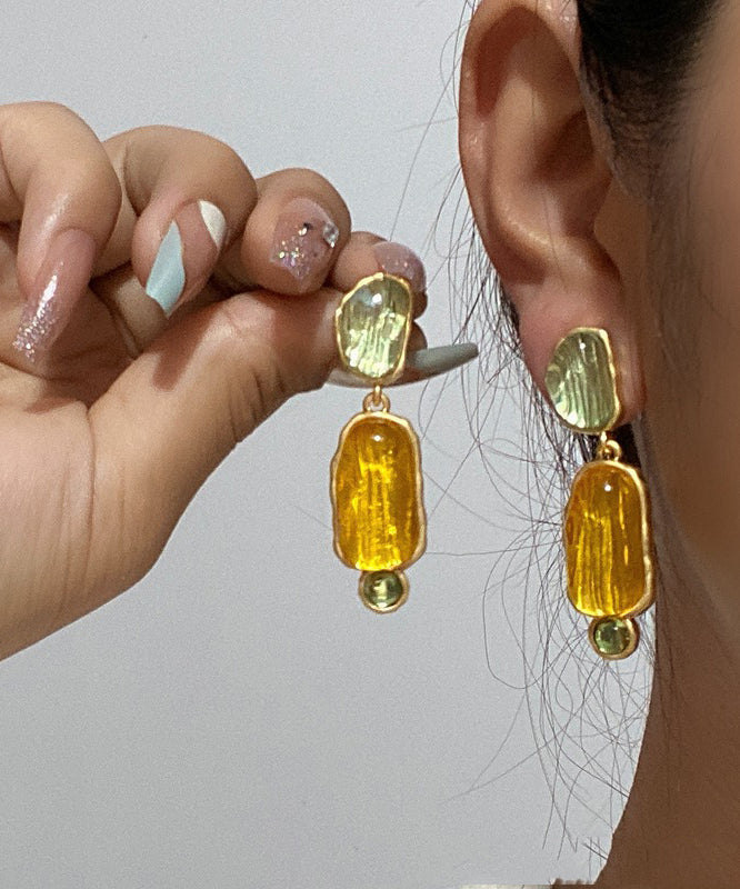 Yellow Sterling Silver Alloy Resin Drop Earrings