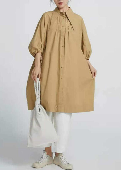 Butterfly Collar Cotton Shirt Dress for Loose Art Smock Dresses