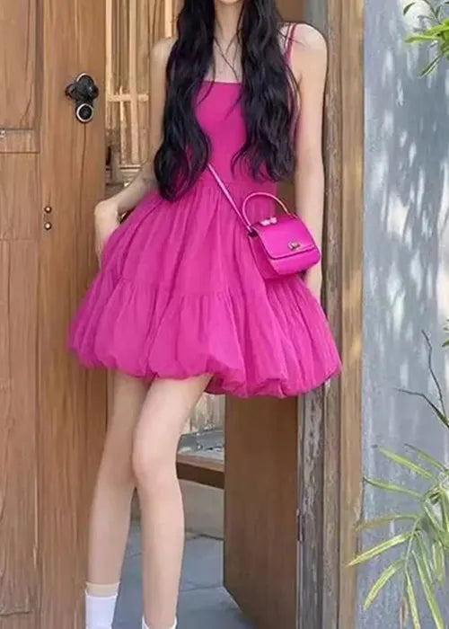 Simple Rose Cold Shoulder Cotton Spaghetti Strap Dress Sleeveless