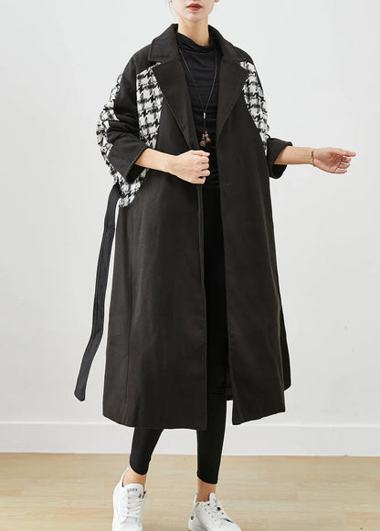 Modern Black Thick Patchwork Plaid Woolen Coat Outwear Fall