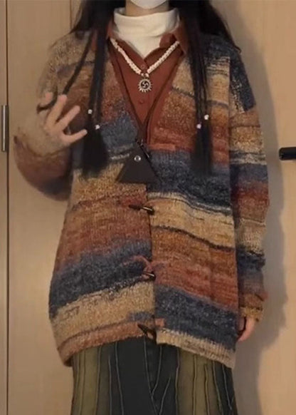 V Neck Print Knitted Cotton Thread Cardigans Long Sleeve