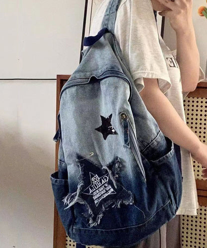 Fine Black Gradient Large Capacity Denim Backpack Bag