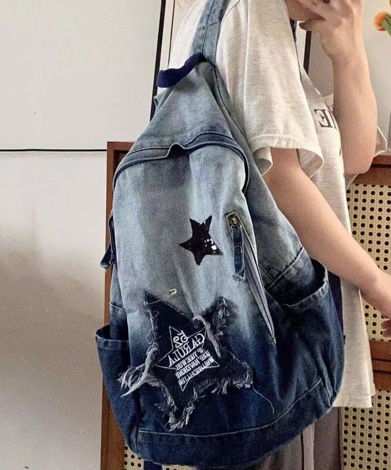 Fine Black Gradient Large Capacity Denim Backpack Bag