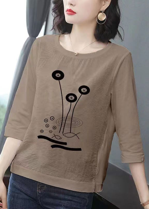 Black O Neck Print Patchwork Cotton T Shirt Bracelet Sleeve