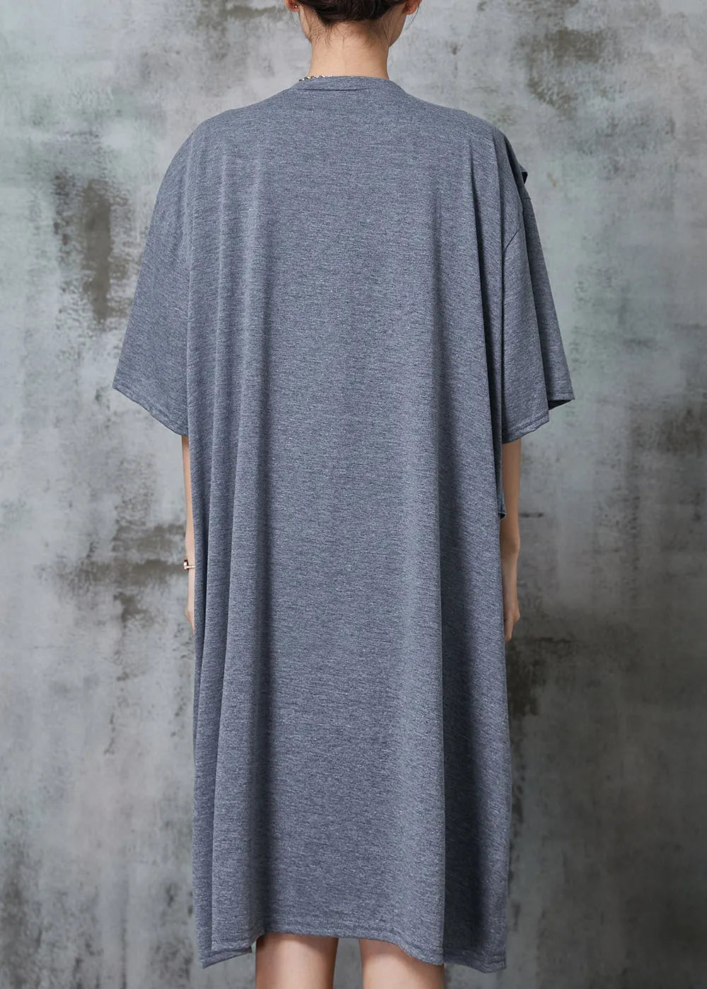 Grey Oversized Patchwork Cotton Robe Dresses Summer