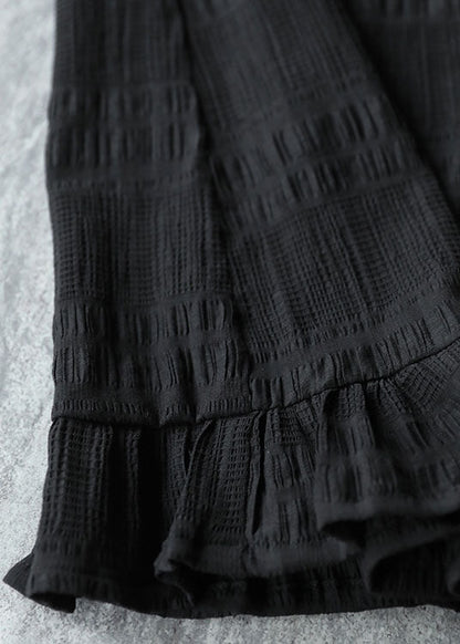 Black Peter Pan Collar Patchwork Ruffles Holiday Dress Short Sleeve
