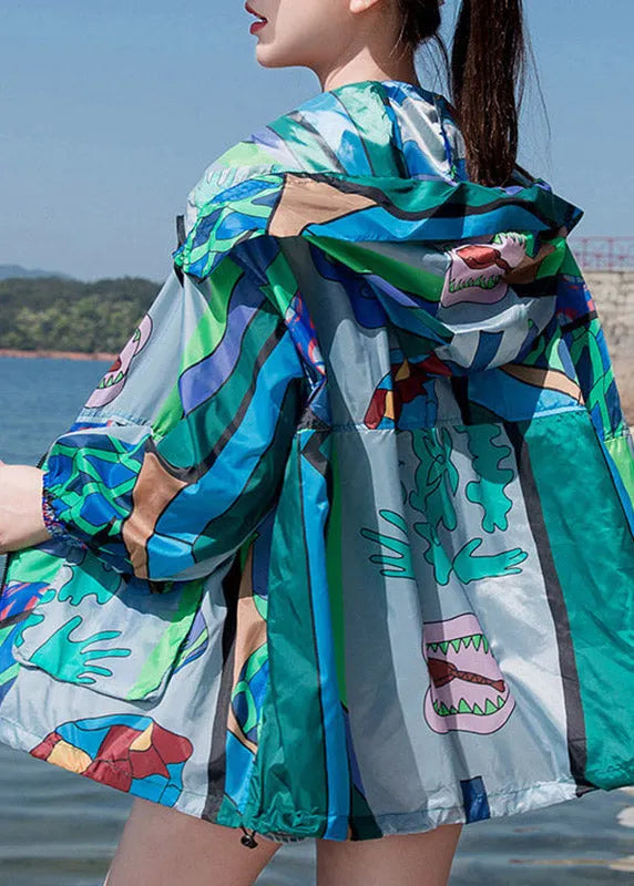 Beach Print Zippered Hoodie Upf 50+ Coat Jacket Spring