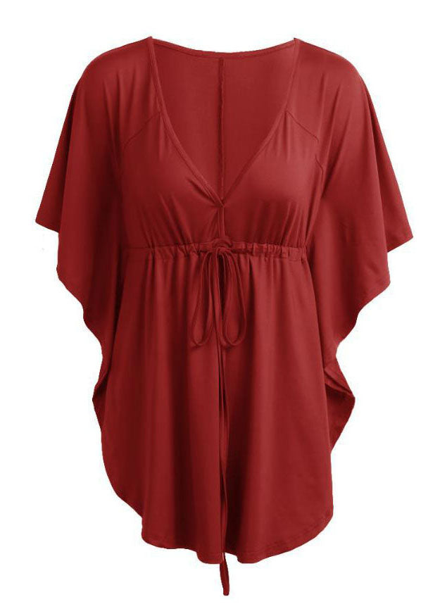 Bat Sleeve Deep V-neck Irregular T-shirt