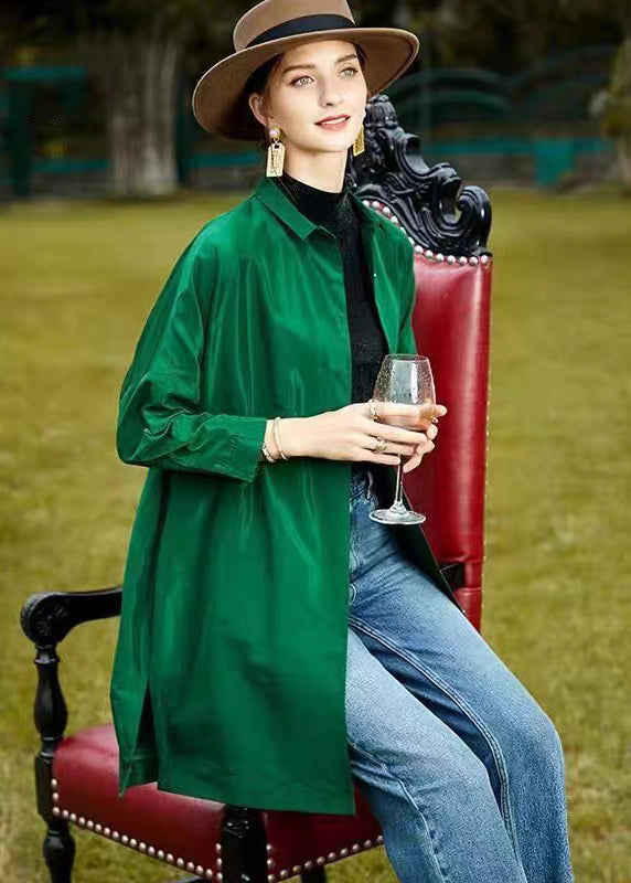 Green Peter Pan Collar Wear on Both Sides Patchwork Silk Coat Fall