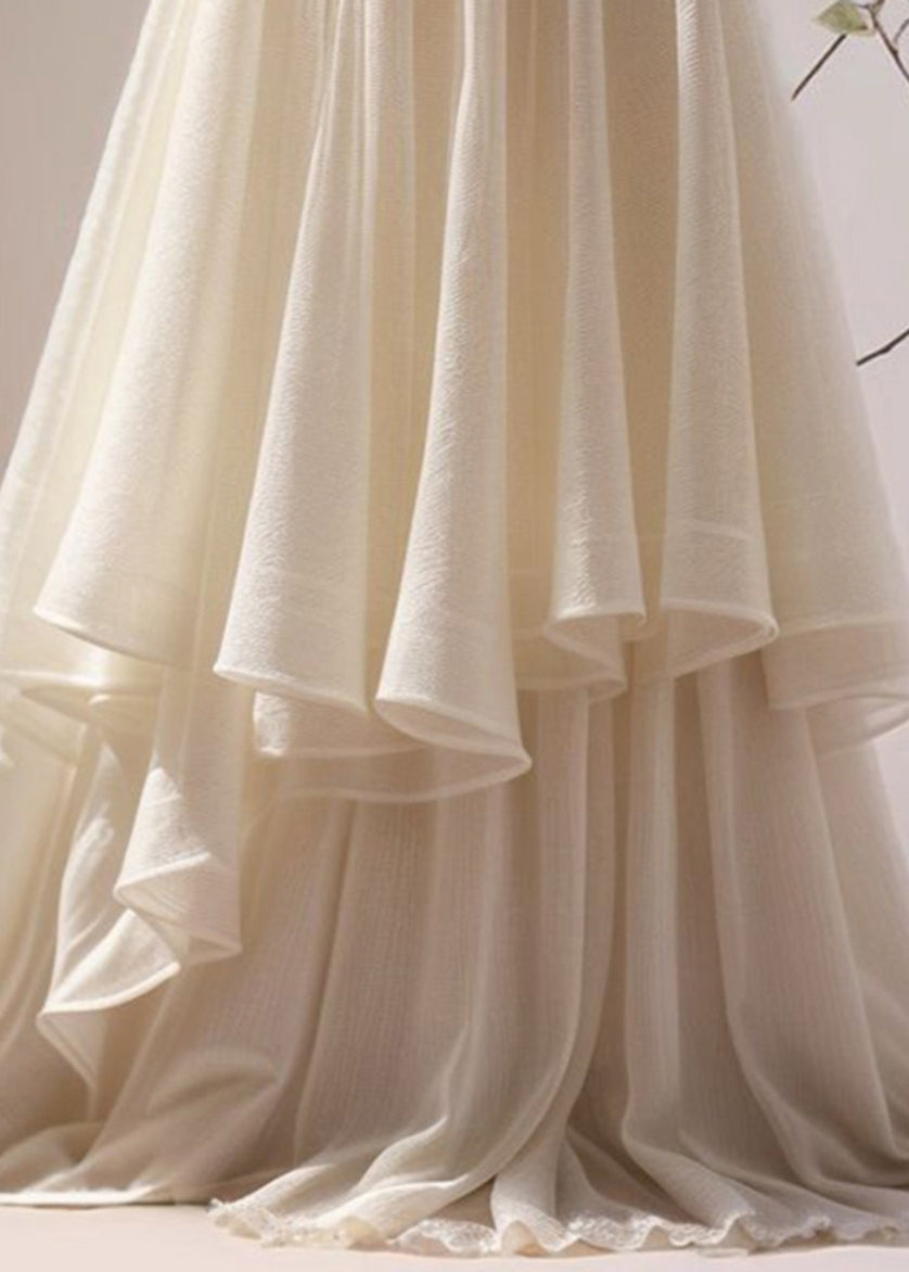 Apricot Wrinkled Cotton Maxi Skirts Summer