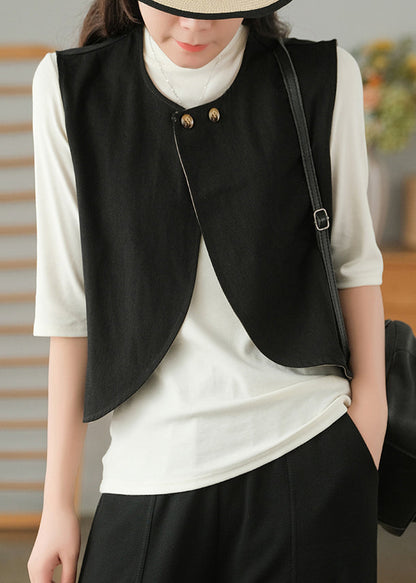 Simple Black O-neck Button Waistcoat Sleeveless