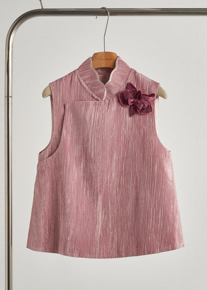 Unique Rose Decorated Silk Velour Vests Fall