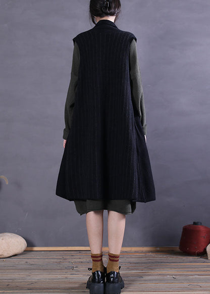 Black Peter Pan Collar Patchwork Woolen Tanks Sleeveless