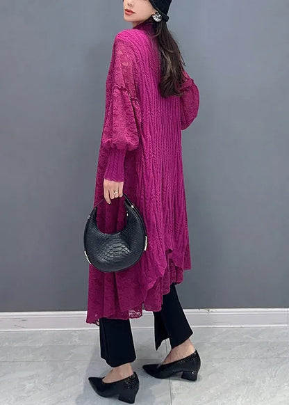 Rose Ruffled False Two Pieces Lace Dress Spring