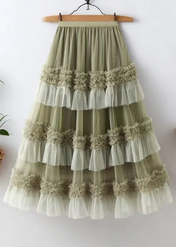 Loose Black Ruffled Elastic Waist Tulle Skirts Summer