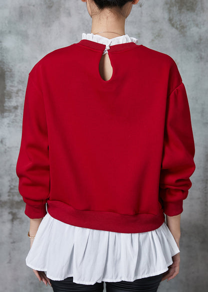 Red Patchwork Dragonfly Cotton Sweatshirts Top Spring